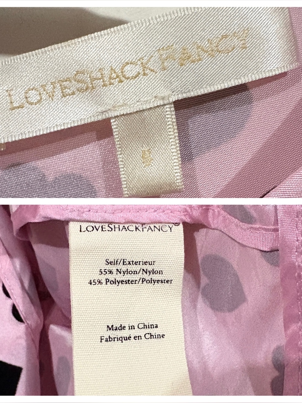 LoveShackFancy Keily Top Pink Black Heart Print Peplum Puff Sleeve Blouse Sz 6 - Picture 9 of 9